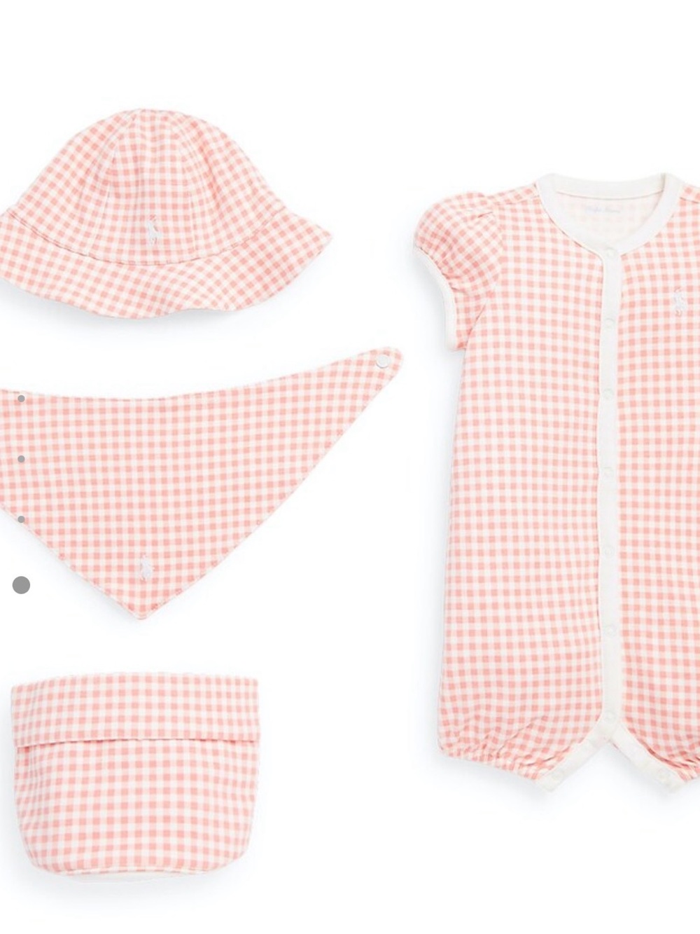Ralph Lauren Pink Gingham Baby One-Piece with Hat & Bandana Set